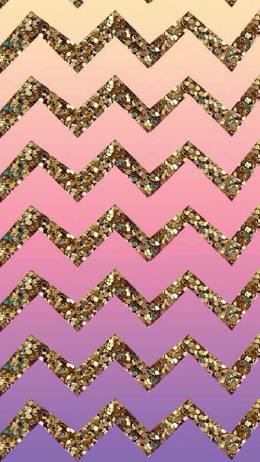 A Gold Chevron Pattern With Purple And Pink Colors Wallpaper
