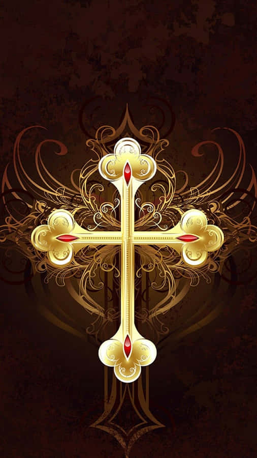 A Gold Cross On A Dark Background Wallpaper