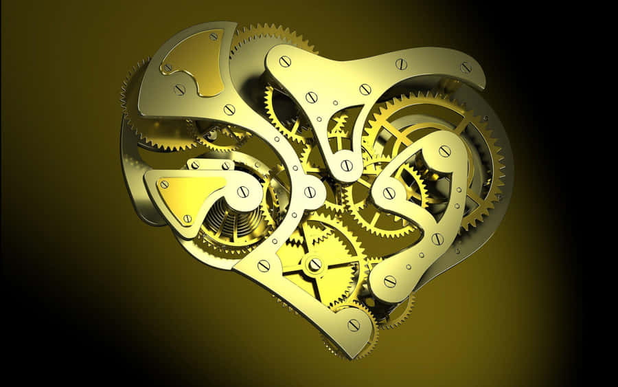 A Golden Heart With Gears Wallpaper