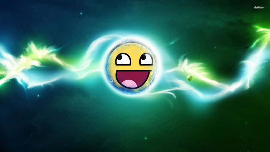 A Green And Blue Emoji With A Smiley Face Wallpaper