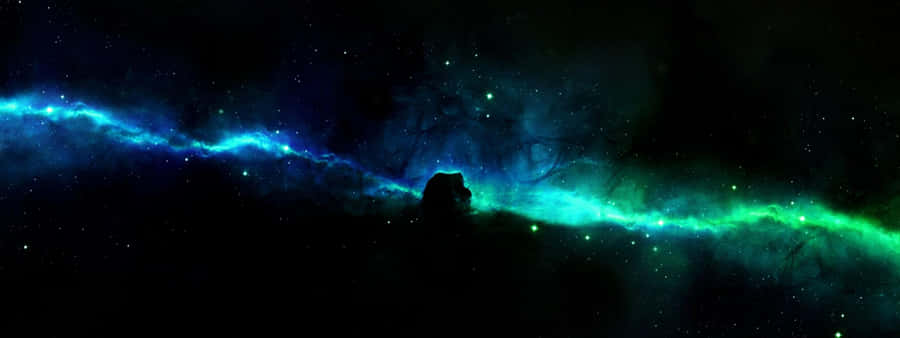 A Green And Blue Space With A Cat Standing In The Middle Wallpaper