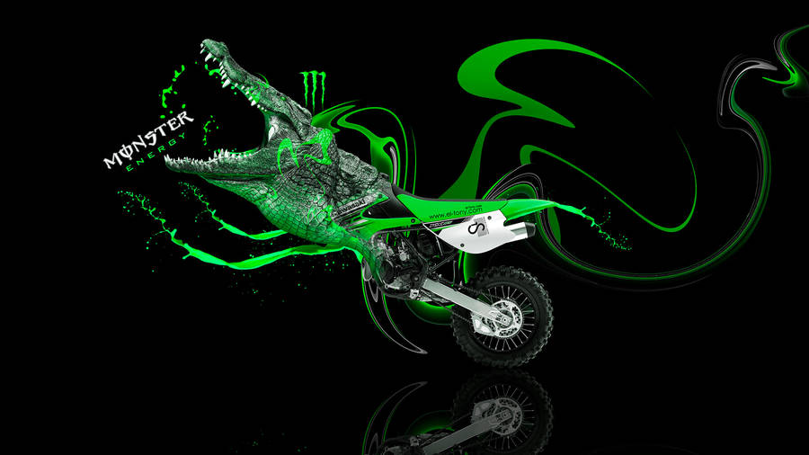 A Green Kawasaki Motocross Bike On A Black Background Wallpaper