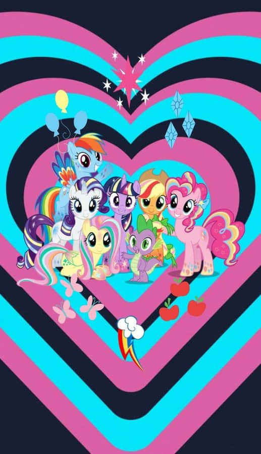 A Heart Shaped Heart With Many Little Pony Characters Wallpaper