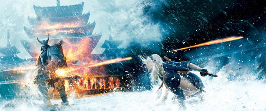 A Man And Woman Are Fighting In The Snow Wallpaper