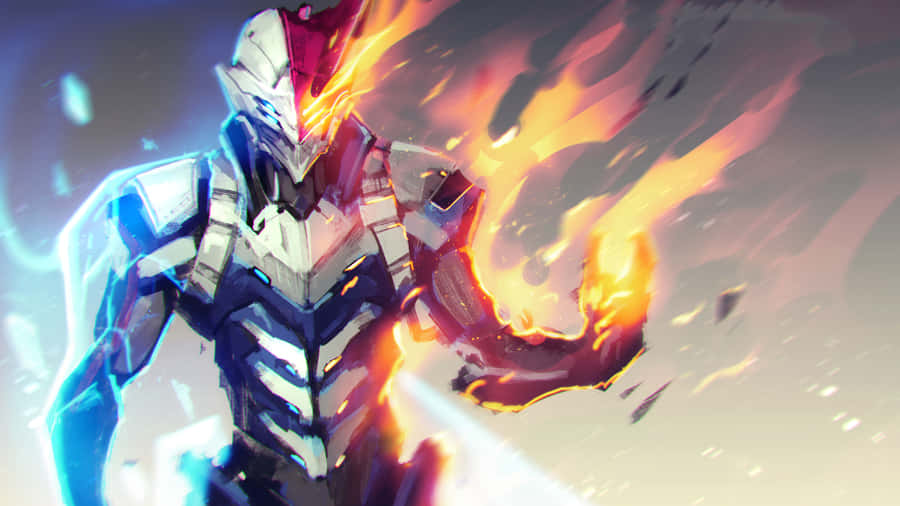 A Man In A Futuristic Suit With Fire In His Hands Wallpaper