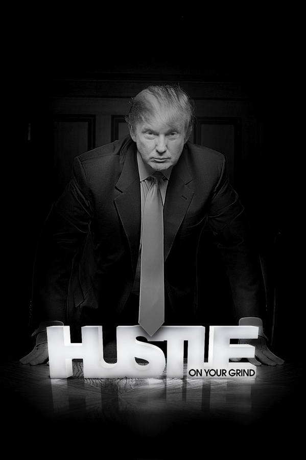 A Man In A Suit Is Standing In Front Of A Sign That Says Hustle Wallpaper