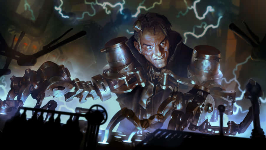 A Man In A Suit Of Armor Is Standing In Front Of A Machine Wallpaper