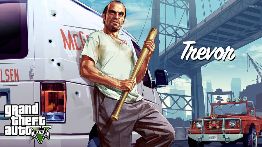 A Man With A Baseball Bat Is Standing Next To A Truck Wallpaper