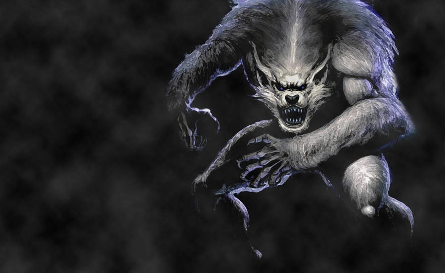A Mysterious Lone Werewolf Stands In The Dark Fog Wallpaper