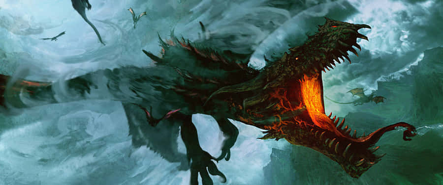 A Mystical Dragon Flying In A Stormy Sky Wallpaper