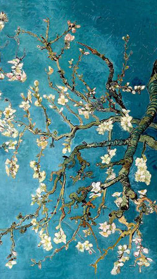 A Painting Of An Almond Tree With Blossoms Wallpaper
