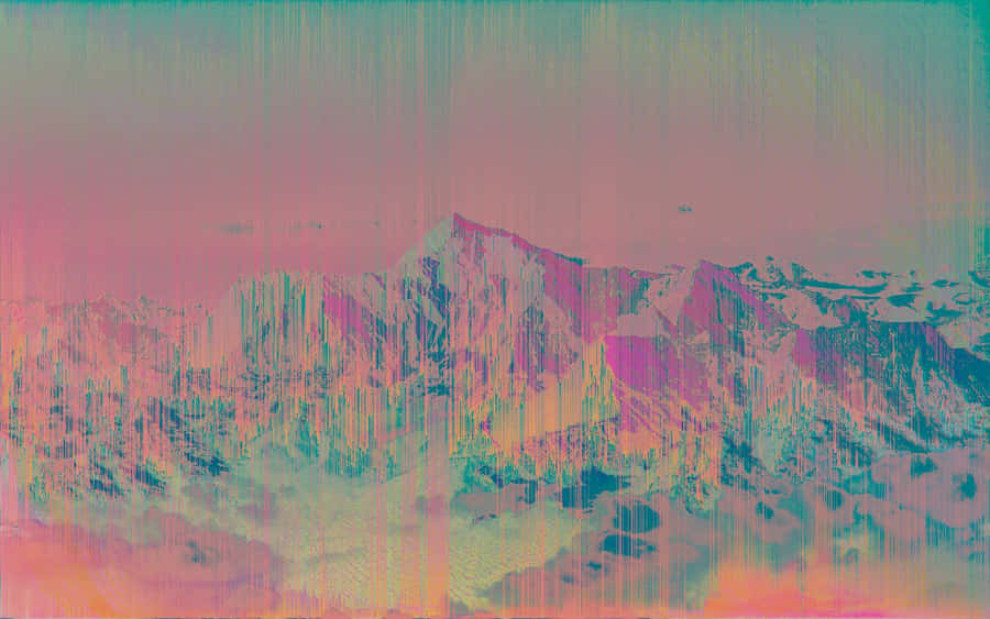 A Painting Of Mountains With A Rainbow Colored Background Wallpaper