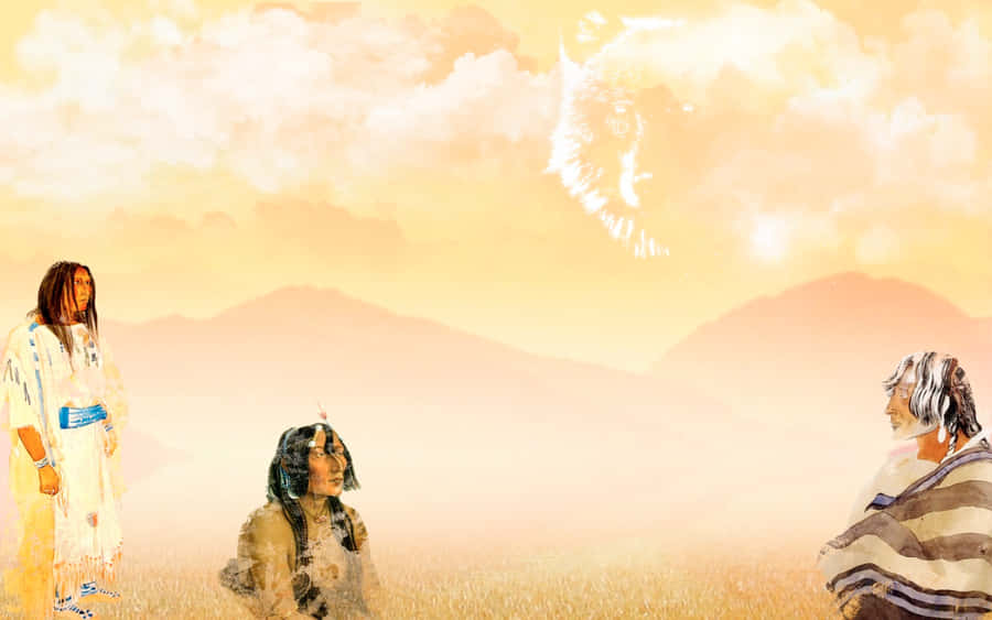 A Painting Of Native Americans Wallpaper
