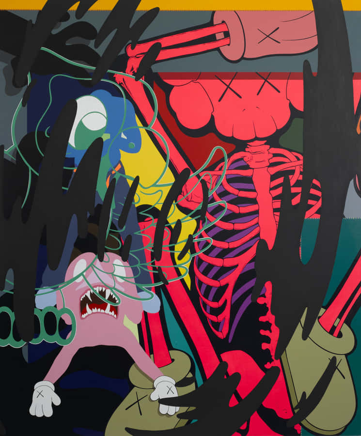 A Painting With Skeletons And Other Cartoon Characters Wallpaper