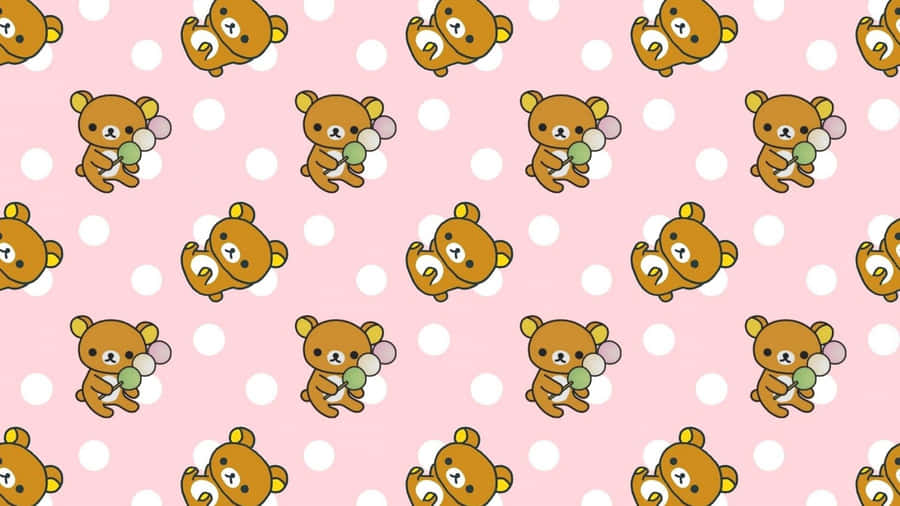 A Pattern With A Bear And A Polka Dot Wallpaper