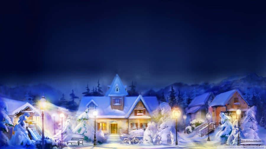 “a Peaceful Winter Scene Of A Beautiful Christmas Village.” Wallpaper