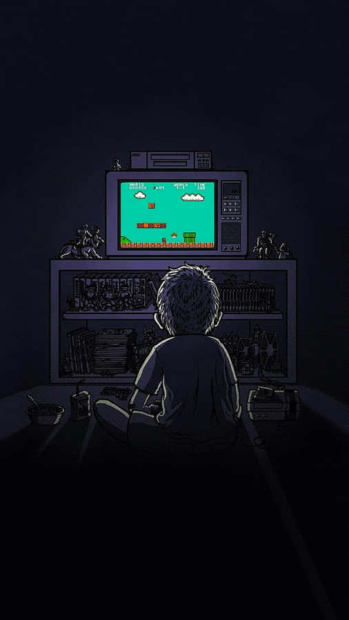 A Person Sitting On A Couch Watching A Video Game Wallpaper