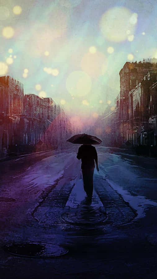 A Person Walking Down A Street Wallpaper