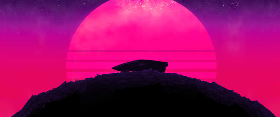 A Pink And Purple Sky With A Mountain In The Background Wallpaper
