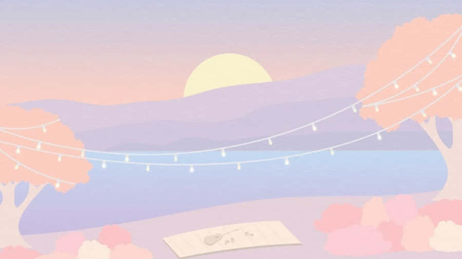 A Pink And White Landscape With Trees And A Book Wallpaper