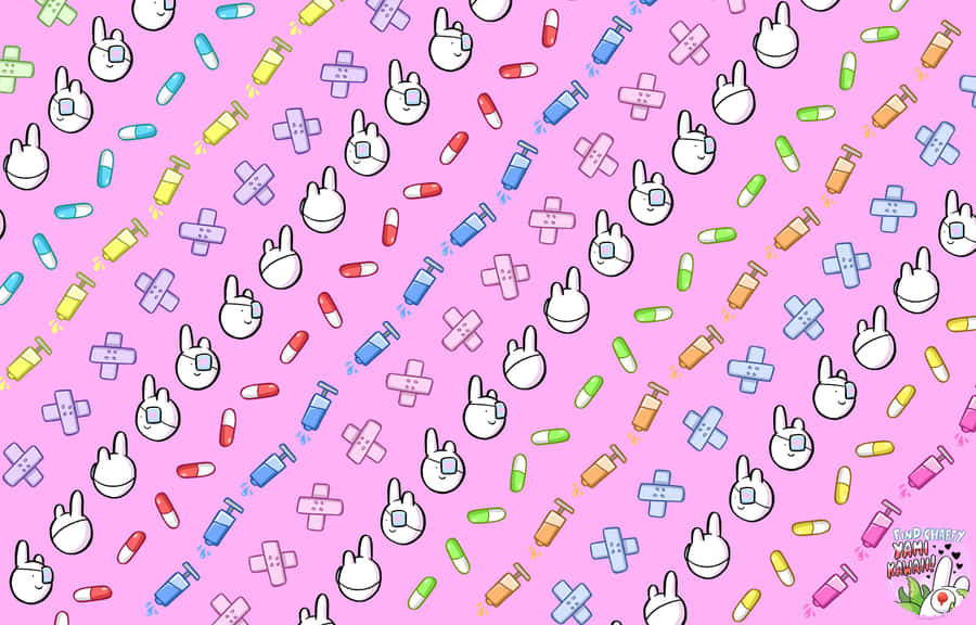 A Pink Background With A Lot Of Different Colored Objects Wallpaper