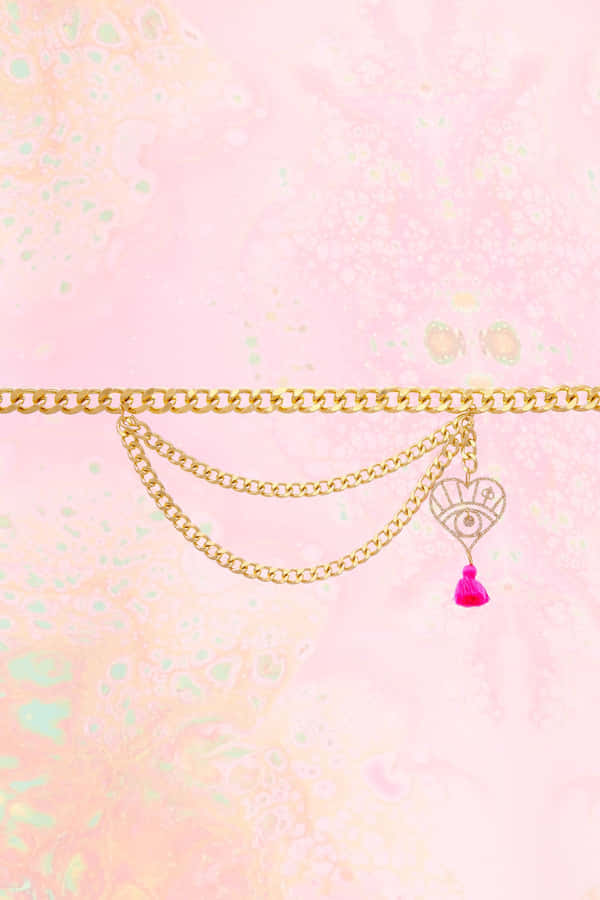 A Pink Chain Bracelet With A Pink Charm Wallpaper