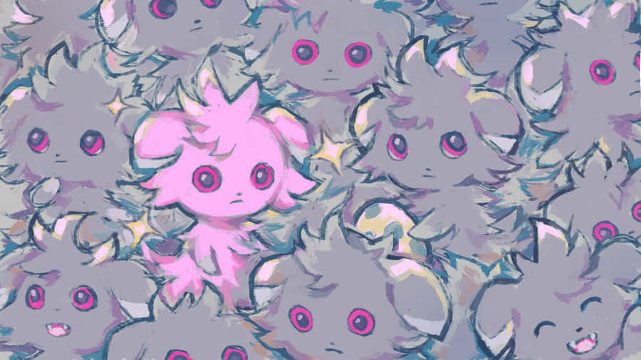 A Pink Espurr Among Gray Espurr Wallpaper
