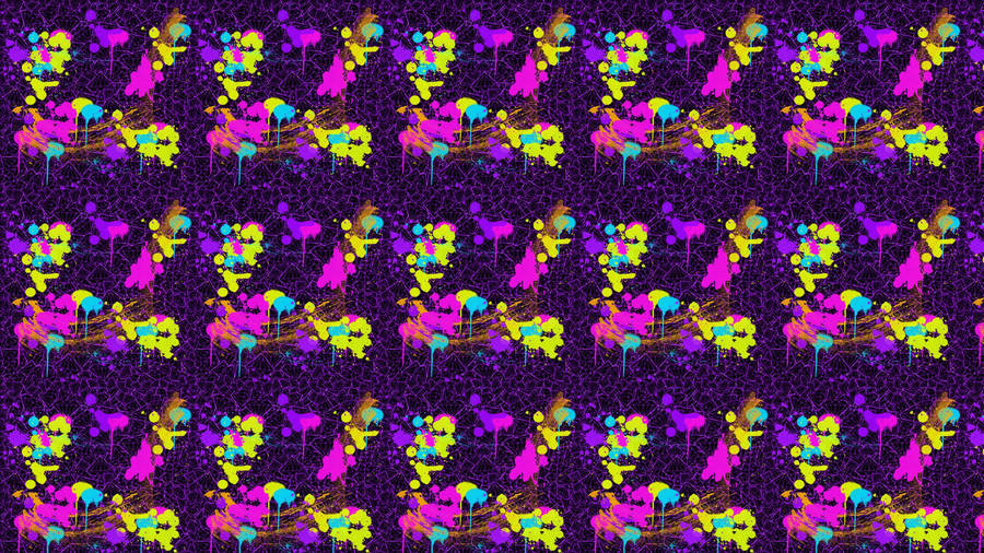 A Purple And Yellow Pattern With Colorful Flowers Wallpaper