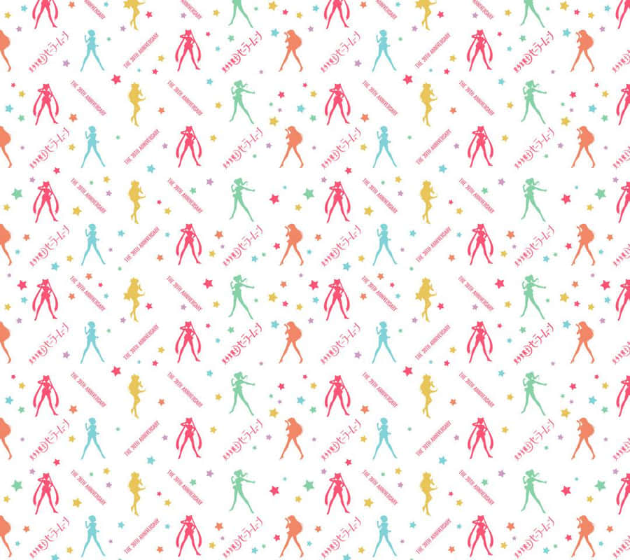 A Rainbow-embroidered Sailor Moon Pattern On A Pink Background Wallpaper