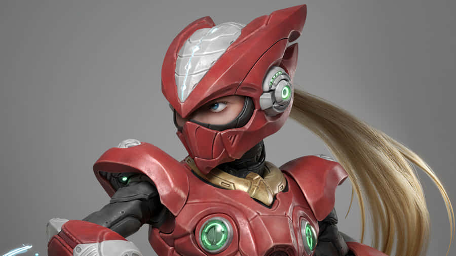 A Red And White Robot With Long Hair And A Sword Wallpaper