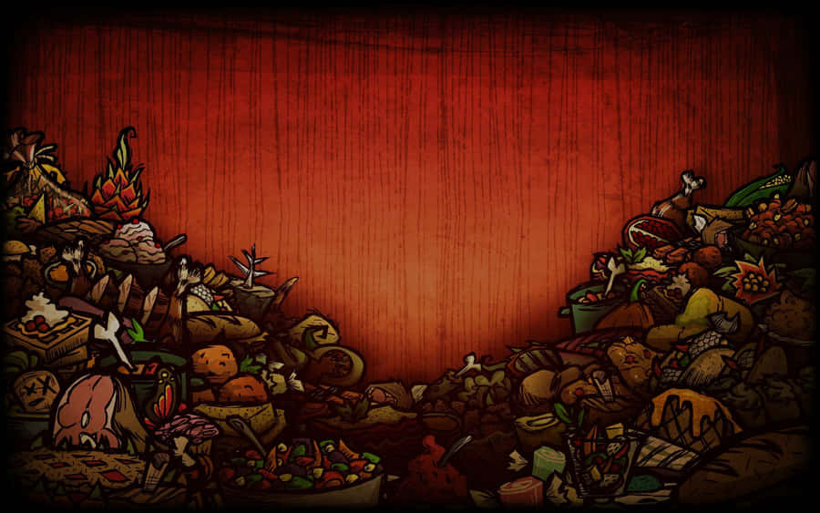 A Red Background With A Lot Of Food On It Wallpaper