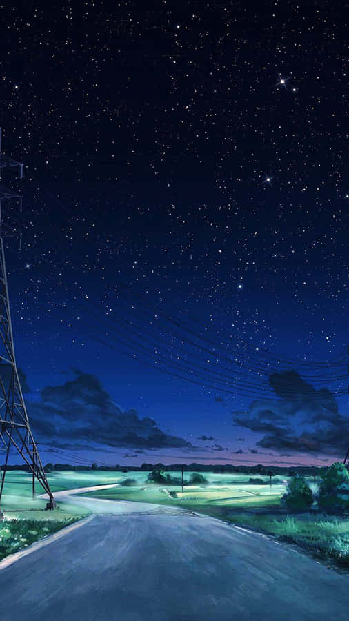 A Road With Power Lines And A Sky Wallpaper