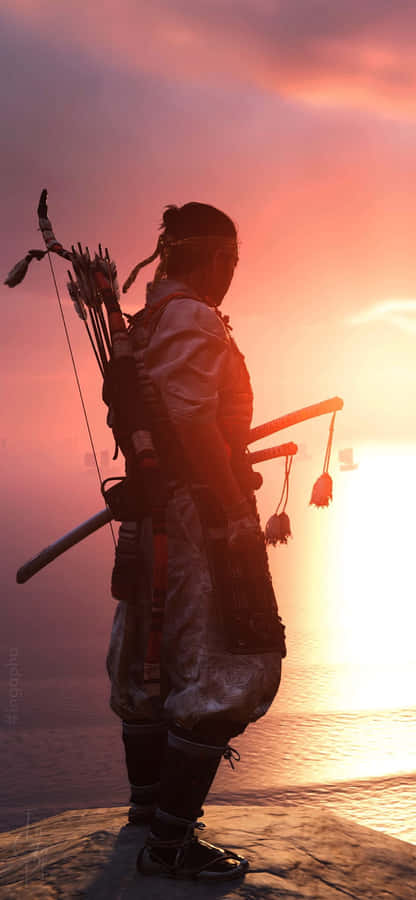 A Samurai Riding Into Battle In Ghost Of Tsushima For Iphone Wallpaper
