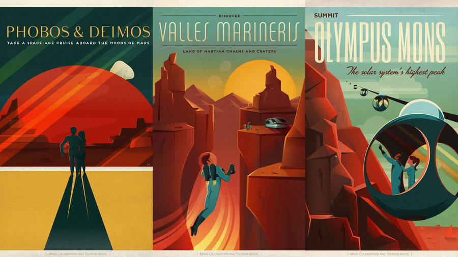 A Set Of Posters Featuring A Man And Woman In Space Wallpaper