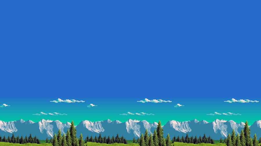A Snes Game With Mountains And Trees Wallpaper