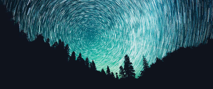 A Star Trail Over A Forest Wallpaper