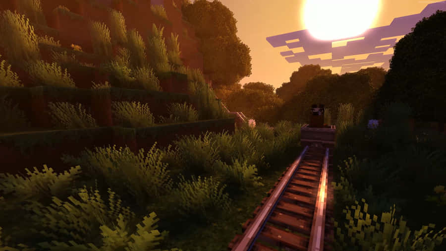 A Tranquil Minecraft Sunset Wallpaper