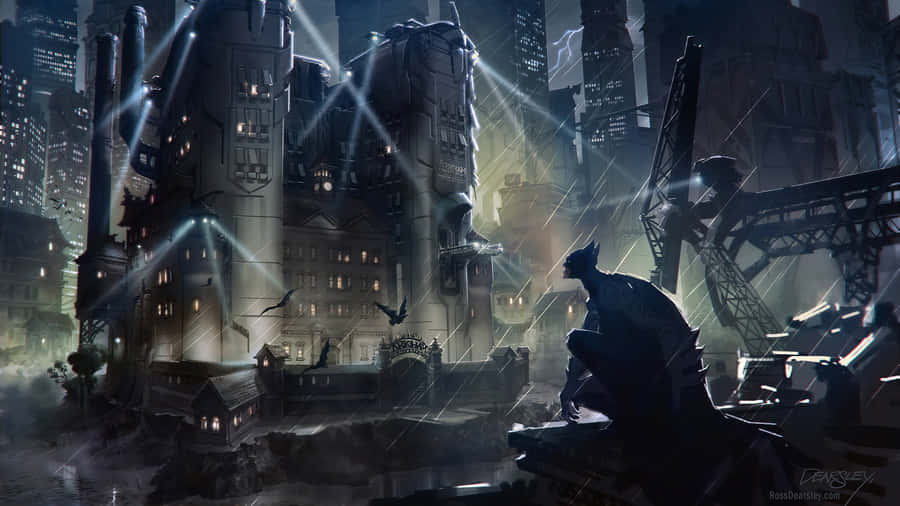 A View Of Batman City At Night Wallpaper