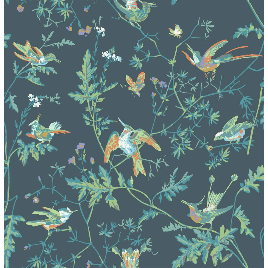 A Wallpaper With Birds And Flowers On It Wallpaper