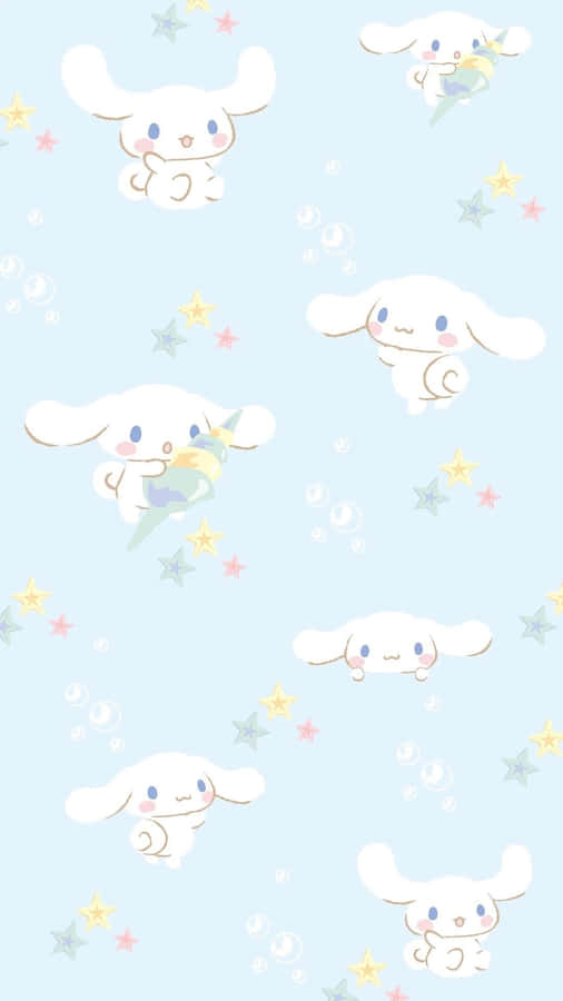 A White And Blue Pattern With White Bunnies Wallpaper