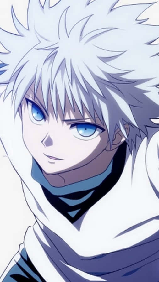 A White Anime Character With Blue Eyes Wallpaper