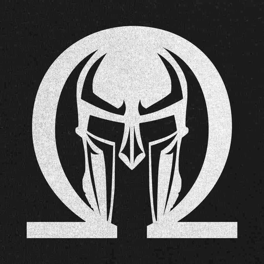 A White Logo With A Helmet On It Wallpaper