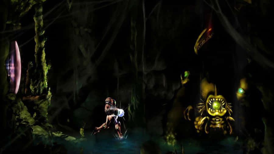 A Woman Is Standing In A Dark Cave Wallpaper