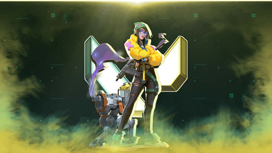 A Woman With A Gun And A Yellow Background Wallpaper