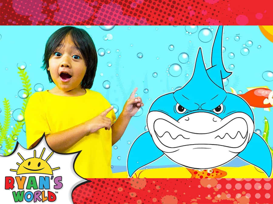 A Young Boy Is Pointing To A Shark In The Water Wallpaper