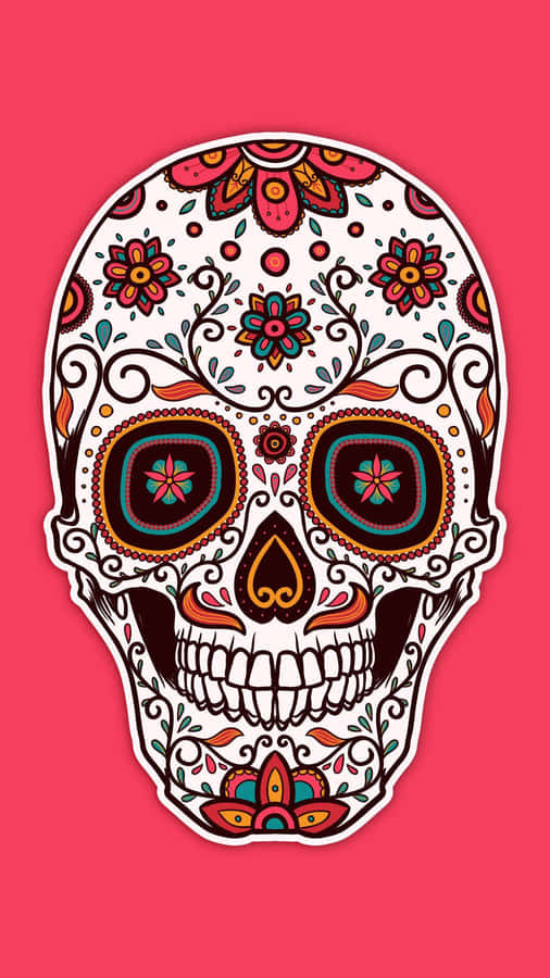 Add A Unique Pop Of Color To Your Everyday Life With A Sugar Skull Phone Wallpaper