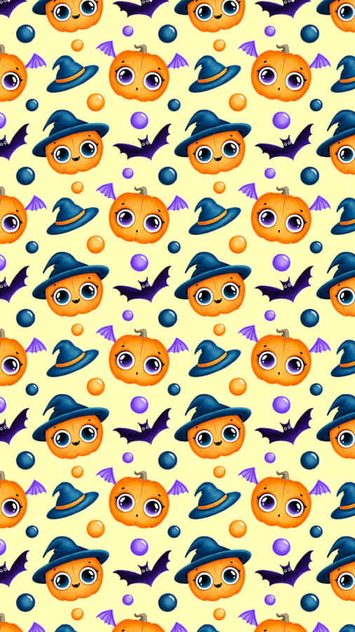 Adorable Smiling Pumpkin With Autumn Leaves Wallpaper