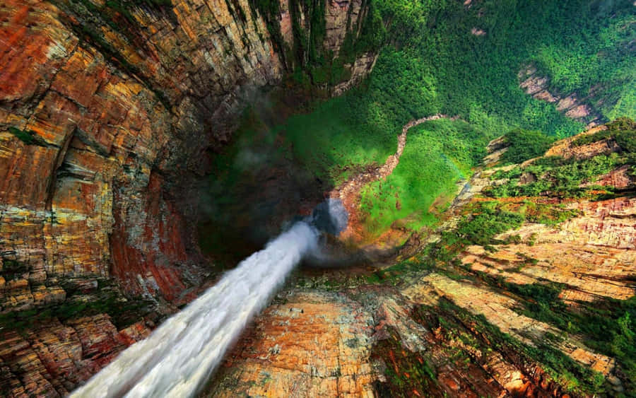 Aerial Panoramic View Of Angel Falls Wallpaper