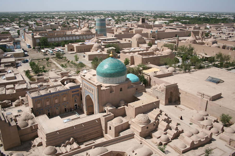 Aerial View Of The Majestic Blue Dome In Khiva Wallpaper