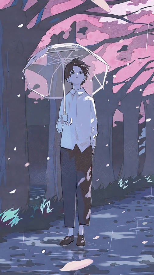 Aesthetic Anime Boy With Umbrella Wallpaper